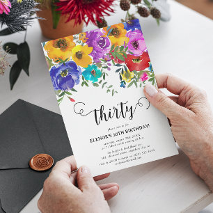 Invitation Fleurs vives et audacieuses pour un 30e anniversai