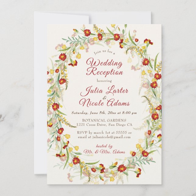 Invitation Fleurs Wild Marigold Foliage Mariage Réception (Devant)