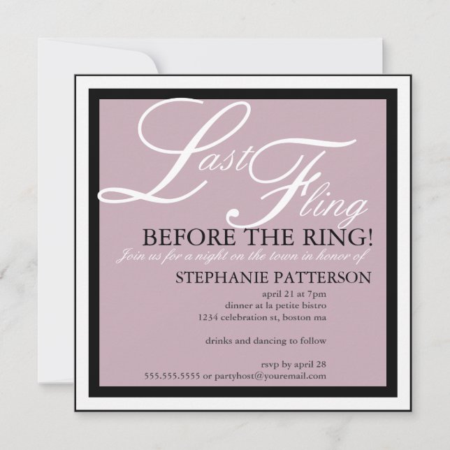 Invitation Fling Bachelorette Party Dernière moderne et éléga (Devant)