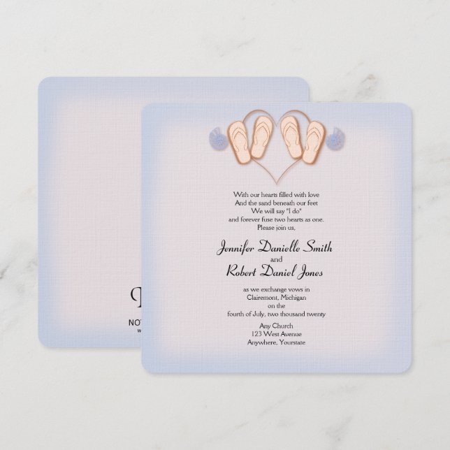Invitation Flip Flops bleu et bleu Plage Mariage (Devant / Derrière)