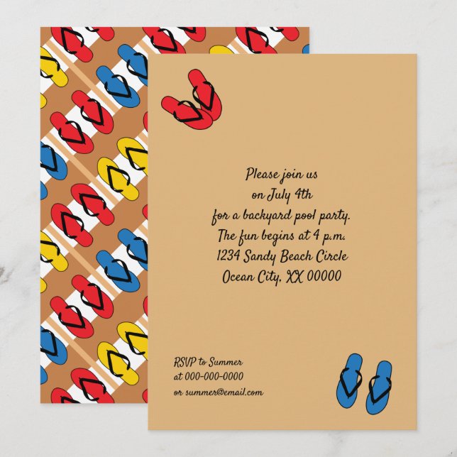 Invitation Flip Flops Couleurs primaires Frappes Summer Party (Devant / Derrière)