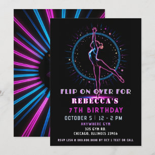 Invitation Flip On Over Fun Neon Glow Gymnastic Anniversaire