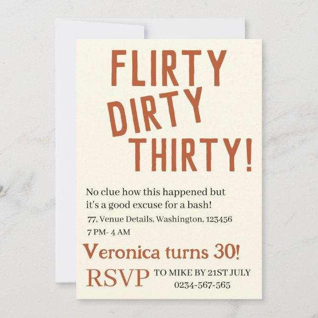 Invitation Flirt personnalisé sale trente drôle anniversaire  (Devant)