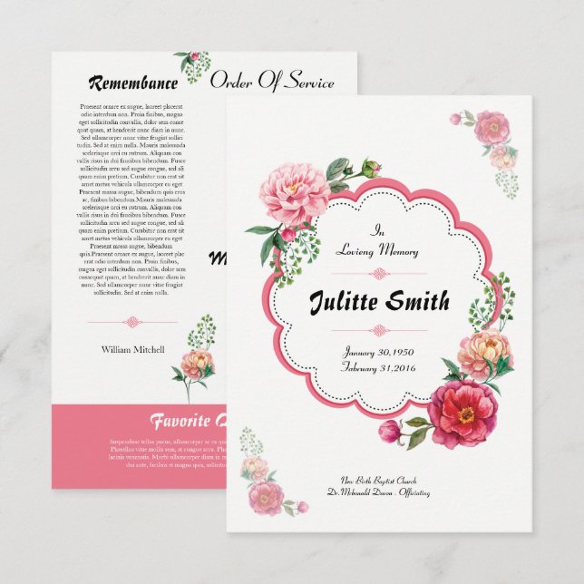 Invitation Floal Funeral Program Flyer (Devant / Derrière)