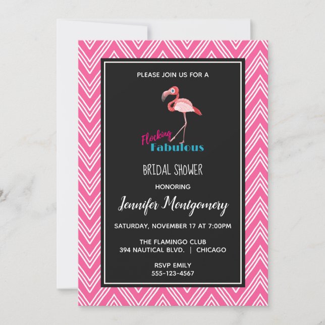 Invitation Flocking Fabulous avec Fête des mariées de Flamant (Devant)