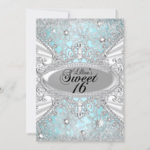 Invitation Flocon de diamant bleu hiver merveilleux doux 16