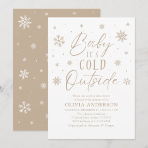 Invitation Flocon de neige beige bébé Il fait froid Baby show