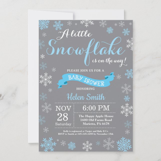 Invitation Flocon de neige blanc de baby shower d'hiver et (Devant)