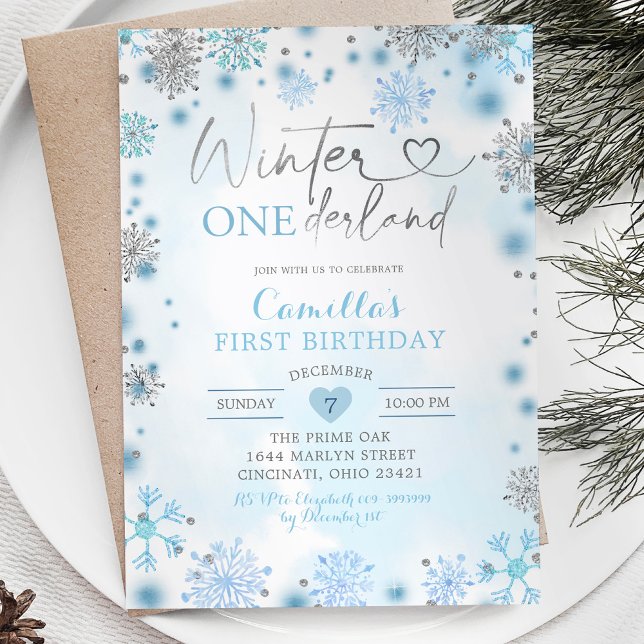 Invitation Flocon de neige blanc Silver Hiver Anniversaire (Créateur téléchargé)