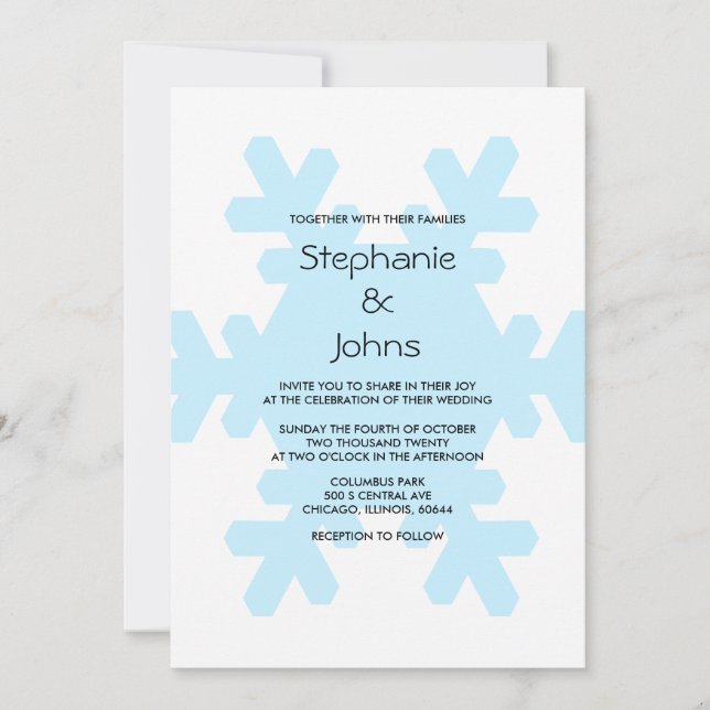 Invitation Flocon de neige Bleu Blanc Classy Élégant Mariage (Devant)