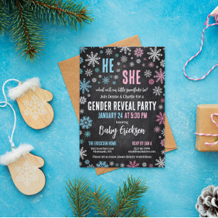 Invitation Flocon de neige bleu rose Il ou Elle Hiver Genre R