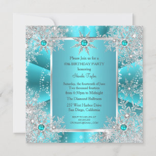 Invitation Flocon de Neige Bleu Turquoise Argent Noël Hiverna