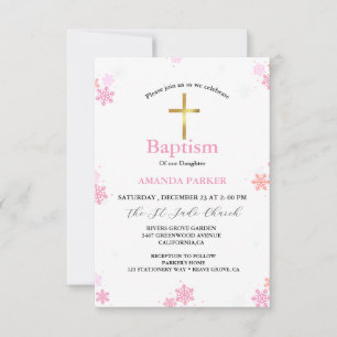 Invitation Flocon de neige Croix d'hiver Baptême