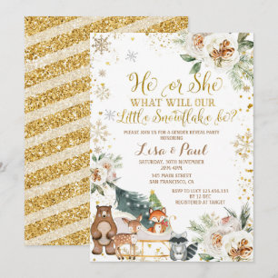 Invitation Flocon de neige d'hiver Animaux des bois Révélatio