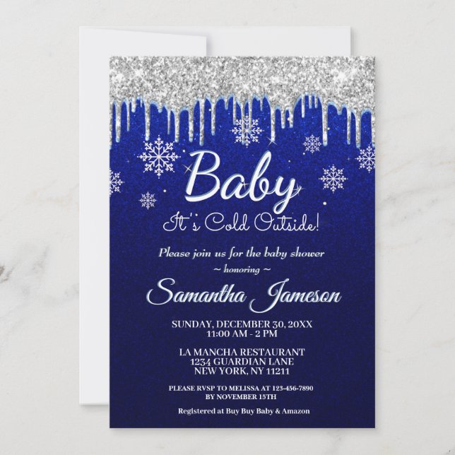 Invitation Flocon de neige d'hiver Boy Blue Baby shower en ar (Devant)