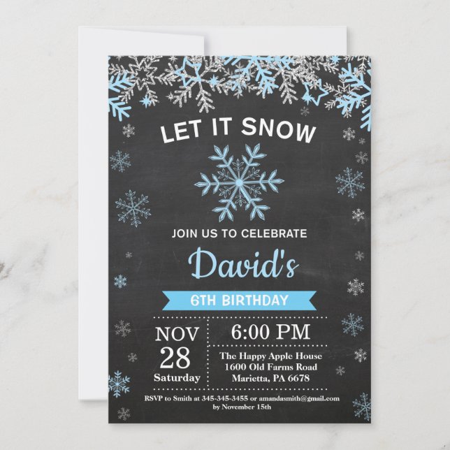 Invitation Flocon de neige d'hiver rustique Blue Silver Boy A (Devant)