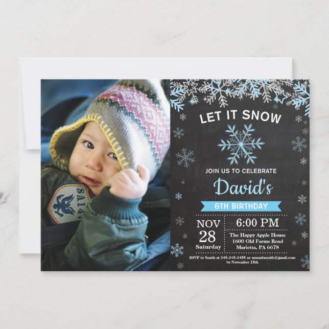 Invitation Flocon de neige d'hiver rustique Blue Silver Boy A (Devant)