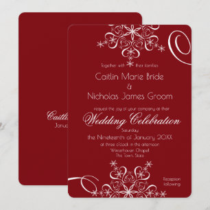 Invitation Flocon de neige Élégance rouge Mariage hivernal