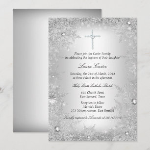 Invitation Flocon de neige en cristal d'argent Baptême