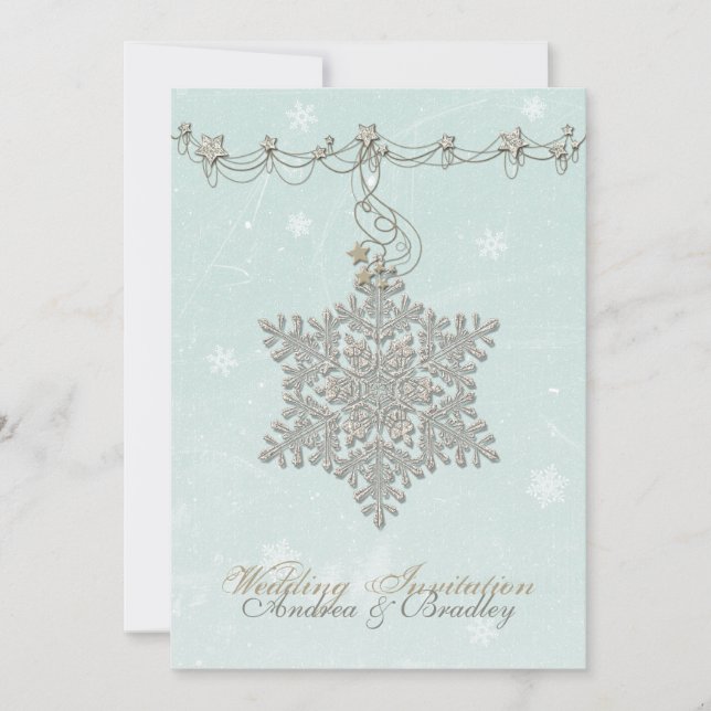 Invitation Flocon de neige et étoiles Mariage d'hiver Invitat (Devant)