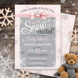 Invitation Flocon de neige Excité Baby shower fille rose mign