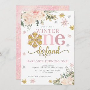 Invitation Flocon de neige fleuri ONE derland 1er anniversair