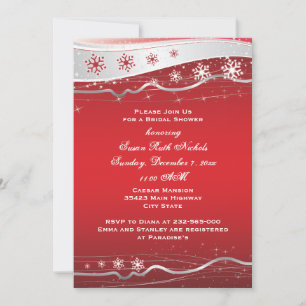 Invitation Flocon de neige gris rouge, argent mariage douche 