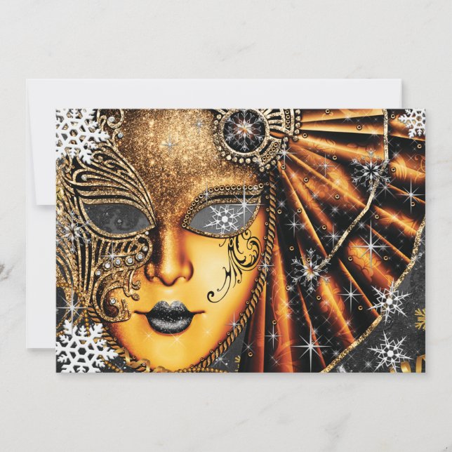 Invitation Flocon de neige Hiver Nouvel An Masquerade Party (Devant)