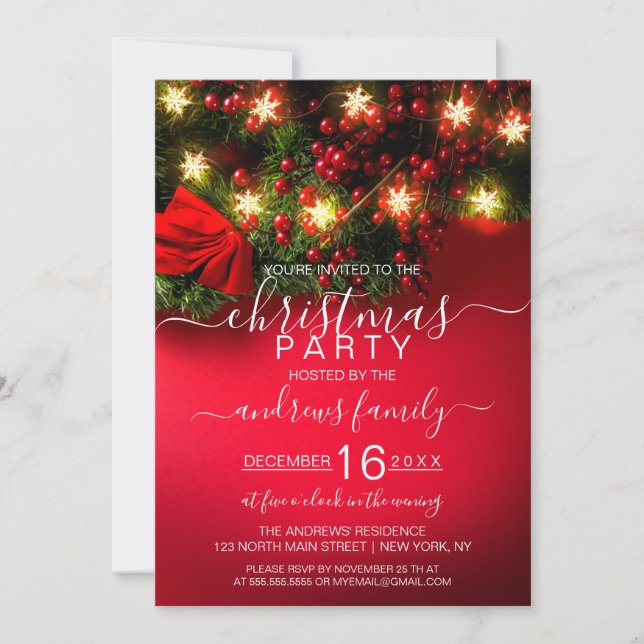 Invitation Flocon de neige Holly Flammes de suspension Garlan (Devant)