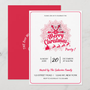 Invitation Flocon de neige Mandala rouge & traîneau du Père N