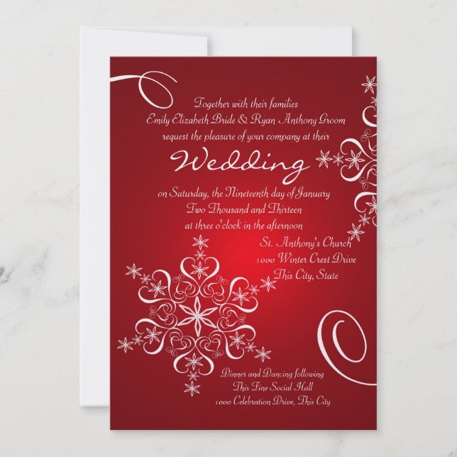 Invitation Flocon de neige Mariage d'hiver rouge (Devant)