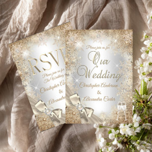 Invitation Flocon de neige mariage en crème beige perle en bo