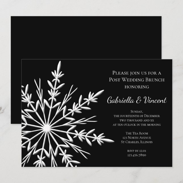 Invitation Flocon de neige noir blanc Mariage de poste d'hive (Devant / Derrière)