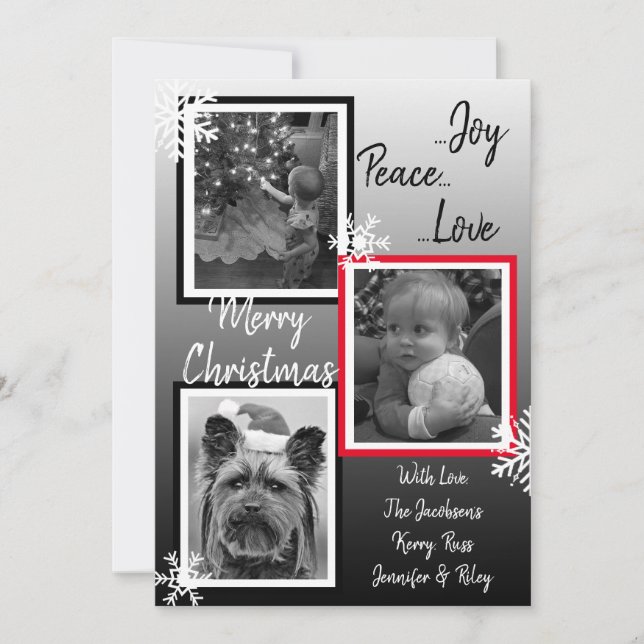 Invitation Flocon de neige noir et blanc Photos de famille No (Devant)