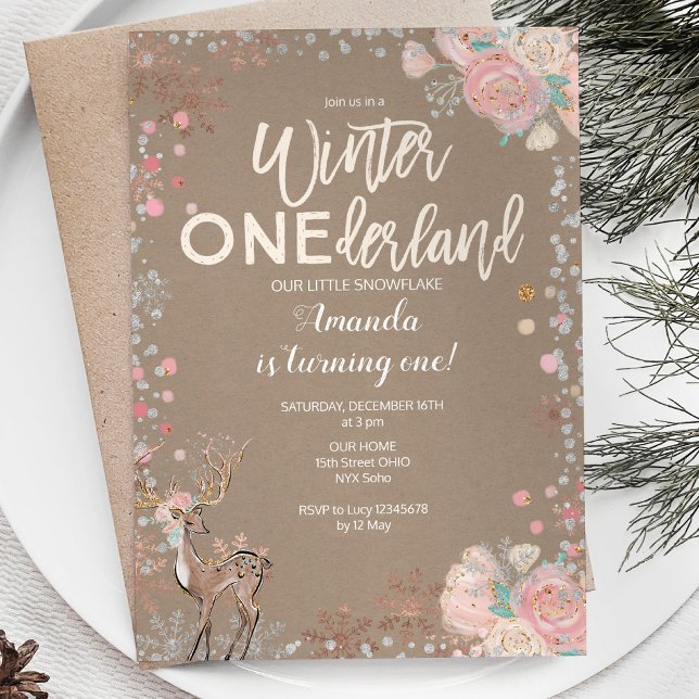 Invitation Flocon de neige ONE derland 1er anniversaire Invit (Créateur téléchargé)