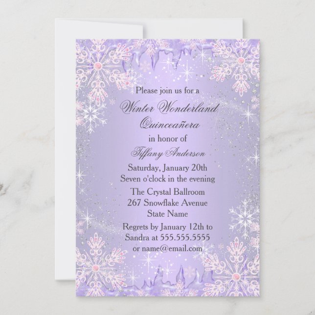 Invitation Flocon de neige pourpre Hiver Merveilles Quinceane (Devant)