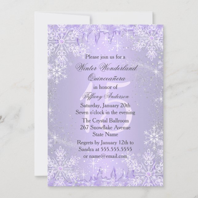 Invitation Flocon de neige pourpre Hiver Merveilles Quinceane (Devant)