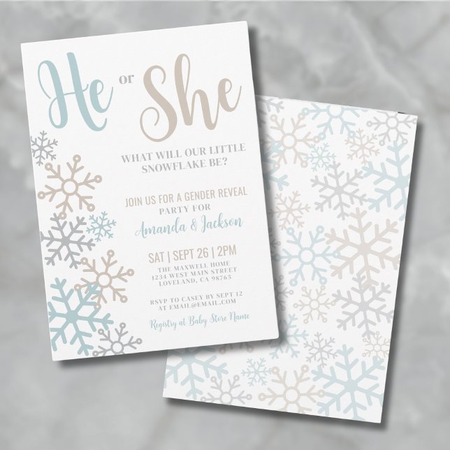 Invitation Flocon de neige - Révélation du genre hivernal (Snowflake Gender Reveal Invitation)