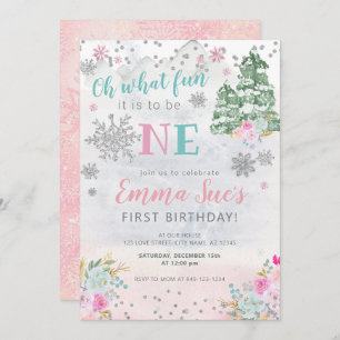 Invitation Flocon de neige rose d'hiver Oh Quel plaisir Premi