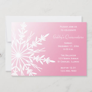 Invitation Flocon de neige rose et blanc Hivernal Quinceañera