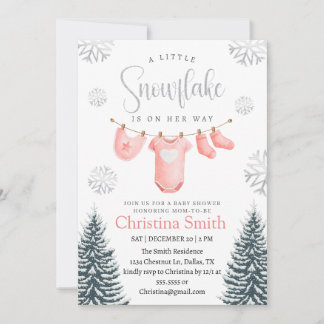 Invitation Flocon de neige rose hiver Wonderland Baby Girl Do