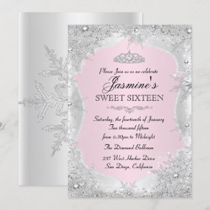 Invitation Flocon de neige rose Silver hiver Sweet 16 Invitat