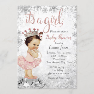 Invitation Flocon de neige rose Silver Princess Baby shower f