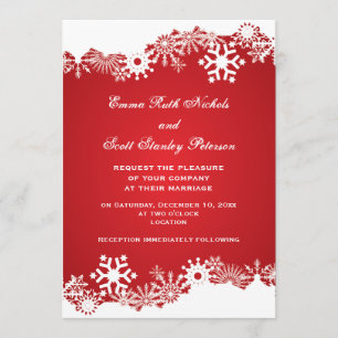 Invitation Flocon de neige rouge blanc mariage d'hiver modern