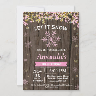 Invitation Flocon de neige rustique hiver Rose Gold Girl Anni
