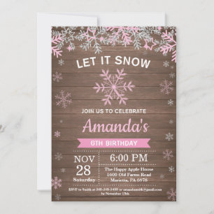 Invitation Flocon de neige rustique hiver rose Silver Girl An