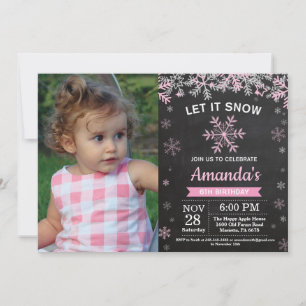 Invitation Flocon de neige rustique hiver rose Silver Girl An