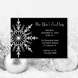 Invitation Flocon de neige sur le Nouvel An Noir Fête de la V