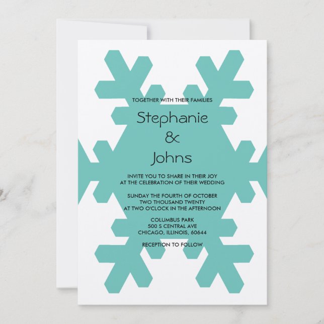 Invitation Flocon de neige turquoise Élégant Gris Argent Mari (Devant)