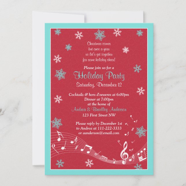 Invitation Flocon de neige Turquoise Rouge Blanc Noël (Devant)